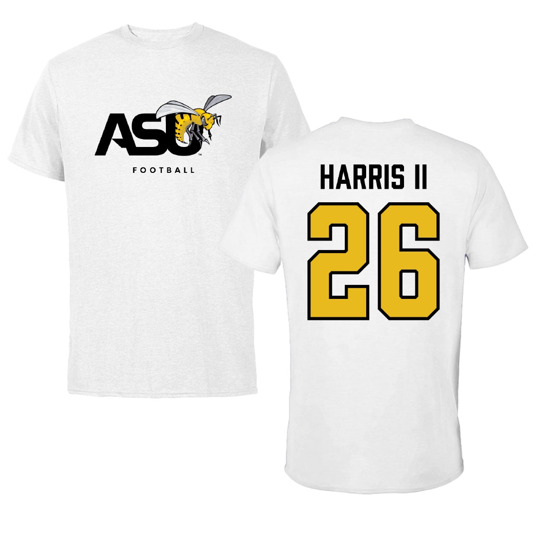 Alabama State University Football White ASU Tee - #26 Marcus Harris II