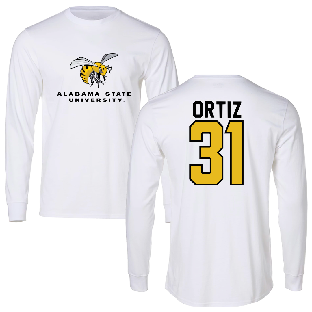 Alabama State University Baseball White Block Long Sleeve - #31 Daniel Ortiz