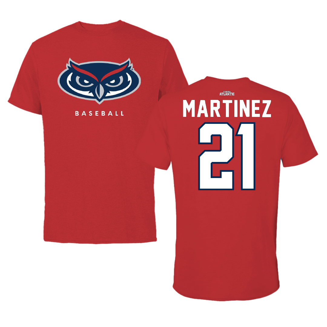 Florida Atlantic University Baseball Red Jersey Performance Tee - #21 John Martinez