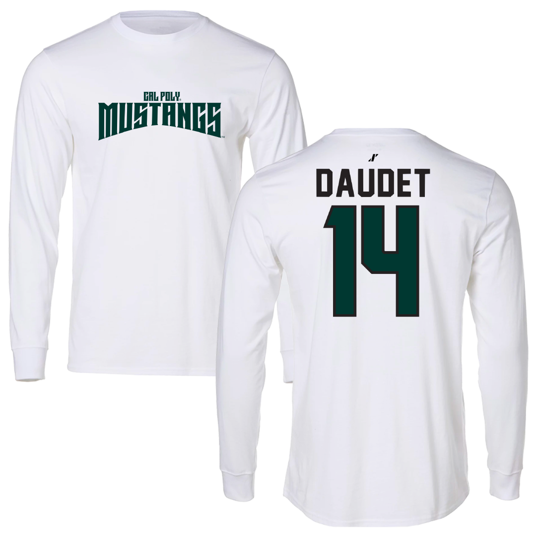 Cal Poly Baseball White Classic Performance Long Sleeve - #14 Zach Daudet