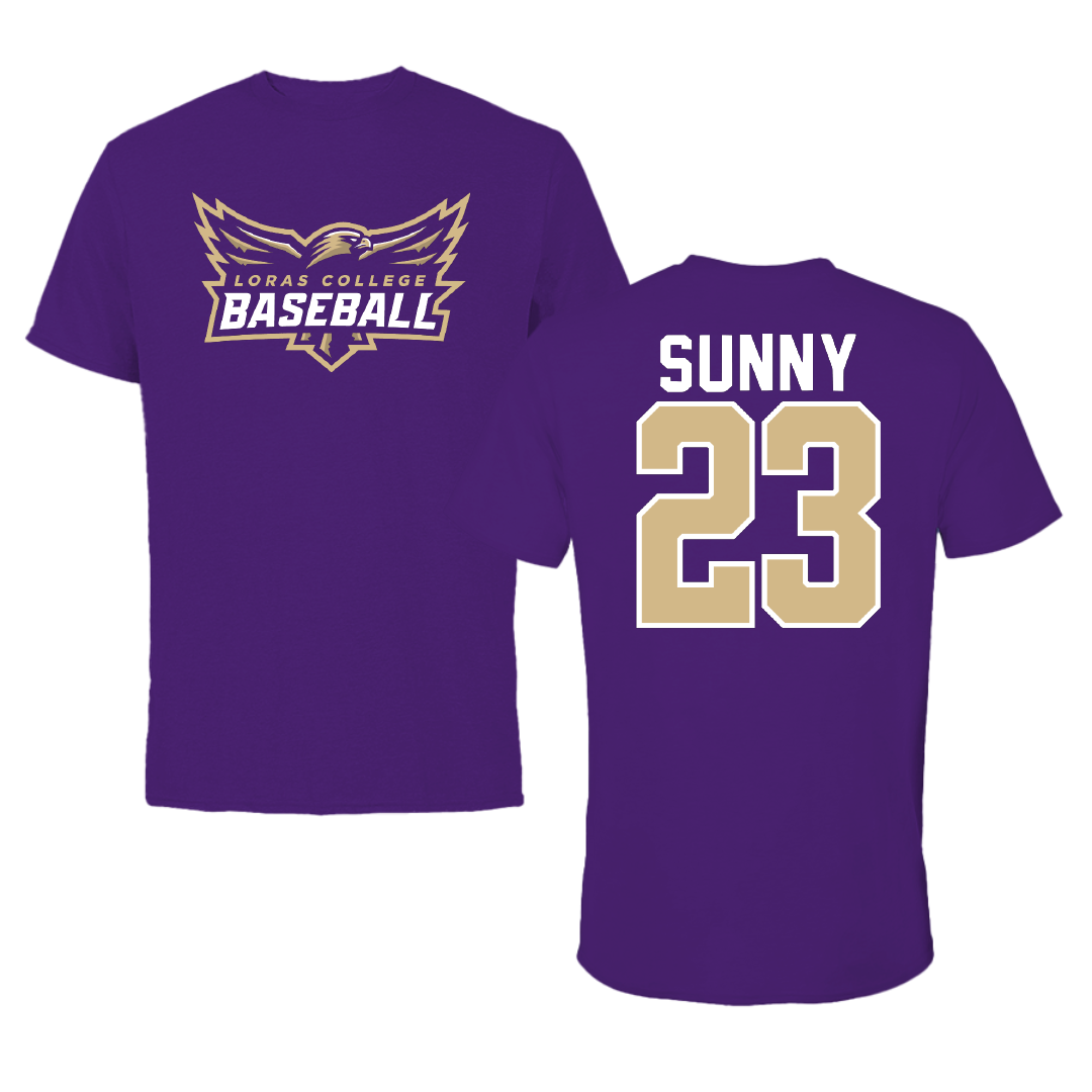 Loras College Baseball Purple Baseball Performance Tee - #23 Cody Sunny
