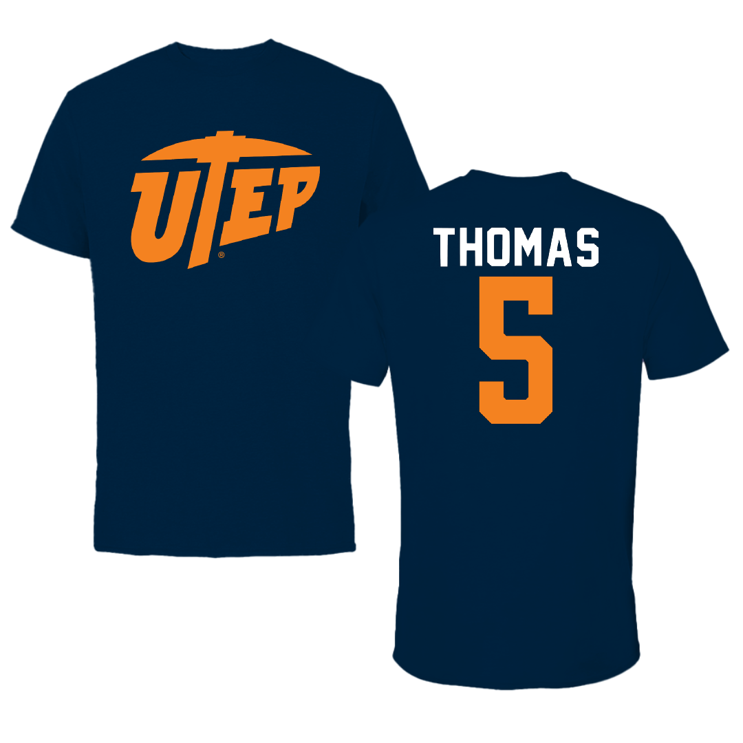 University of Texas at El Paso Football Navy Performance Tee - #5 Kam Thomas