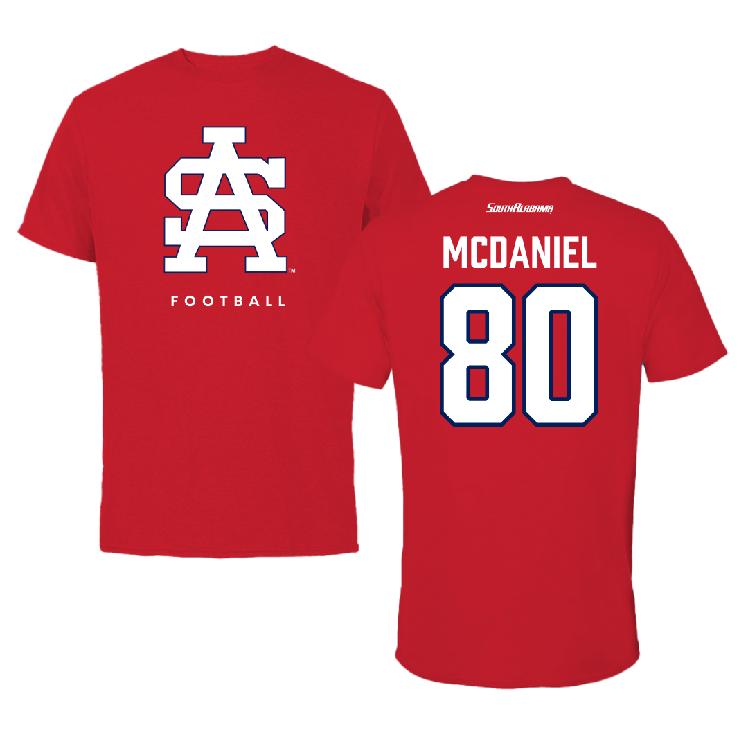 University of South Alabama Football Red Performance Tee - #80 Hollis McDaniel