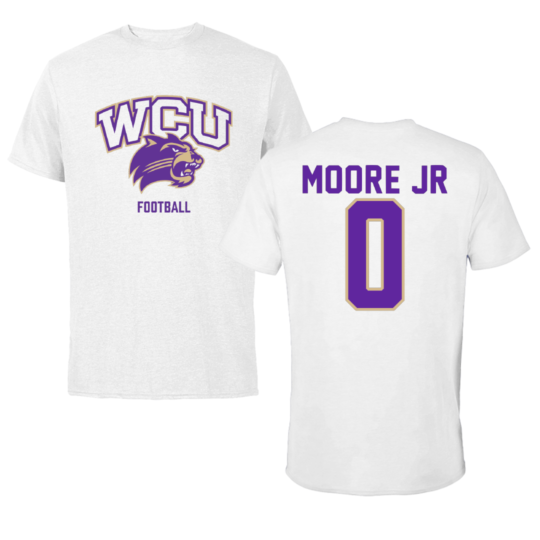 Western Carolina University Football White Performance Tee - #0 Ken Moore Jr