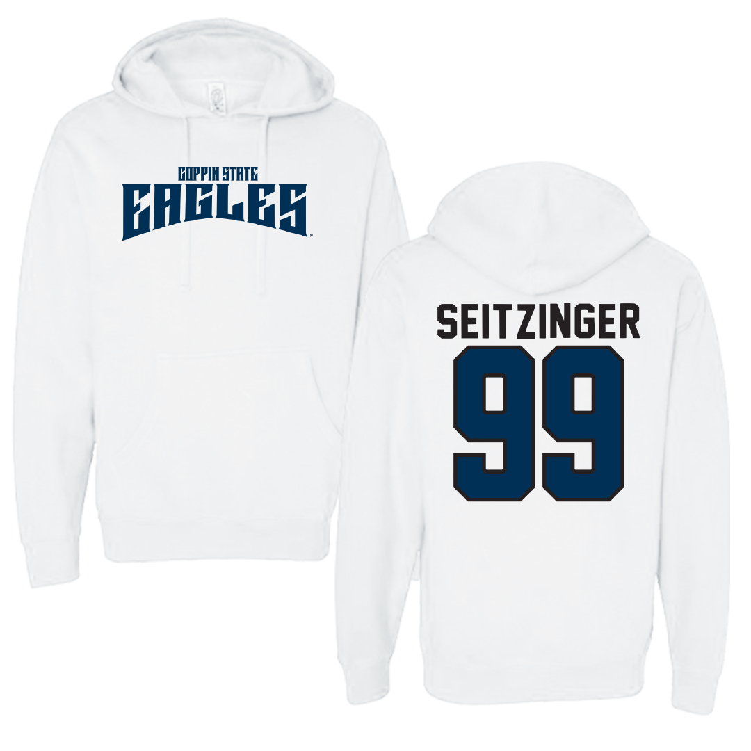 Coppin State University Baseball White Classic Hoodie - #99 Micah Seitzinger
