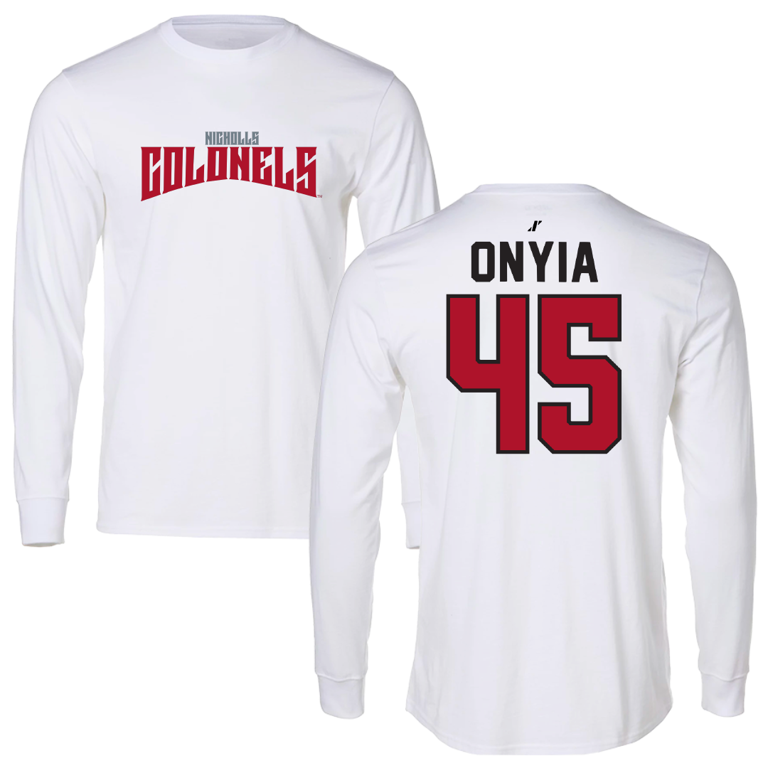 Nicholls State University Football White Classic Long Sleeve - #45 Noah Onyia