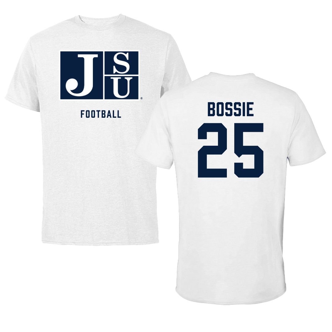 Jackson State University Football White Performance Tee - #25 Jaden Bossie