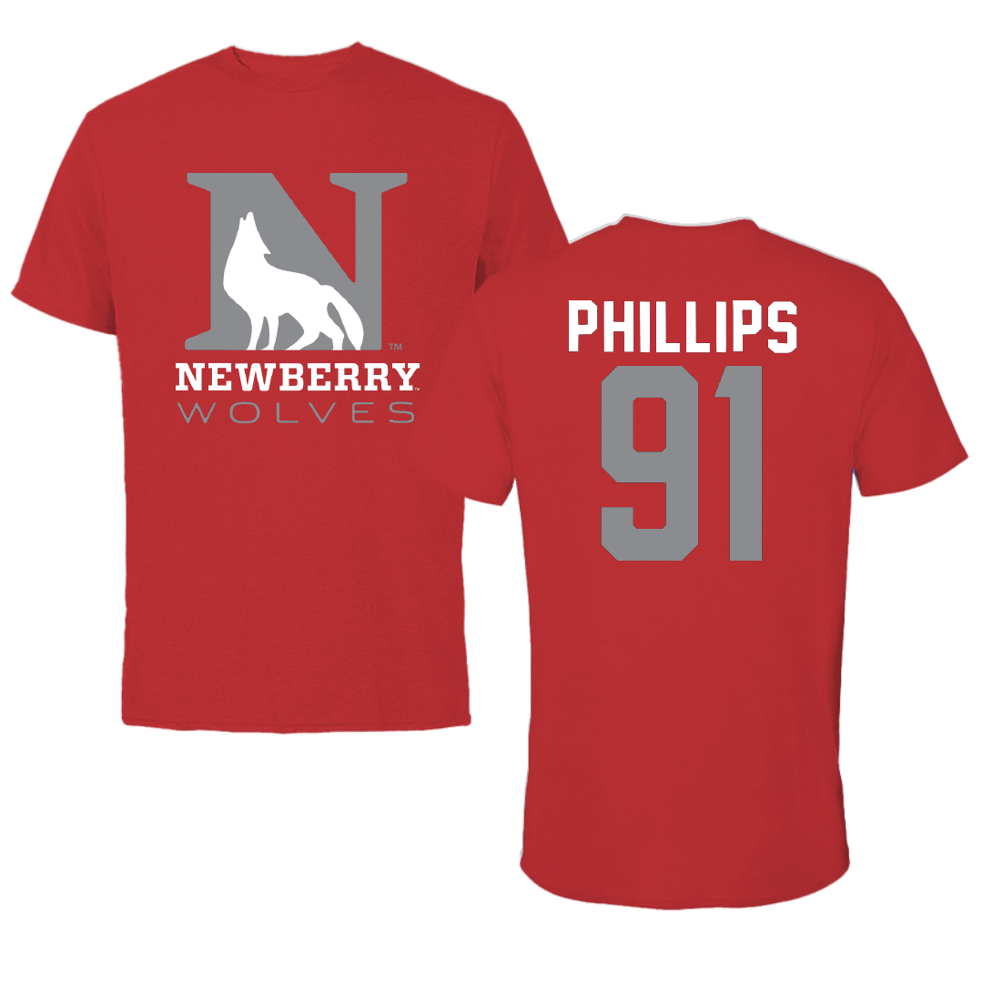 Newberry College Football Red Performance Tee - #91 Tre Phillips