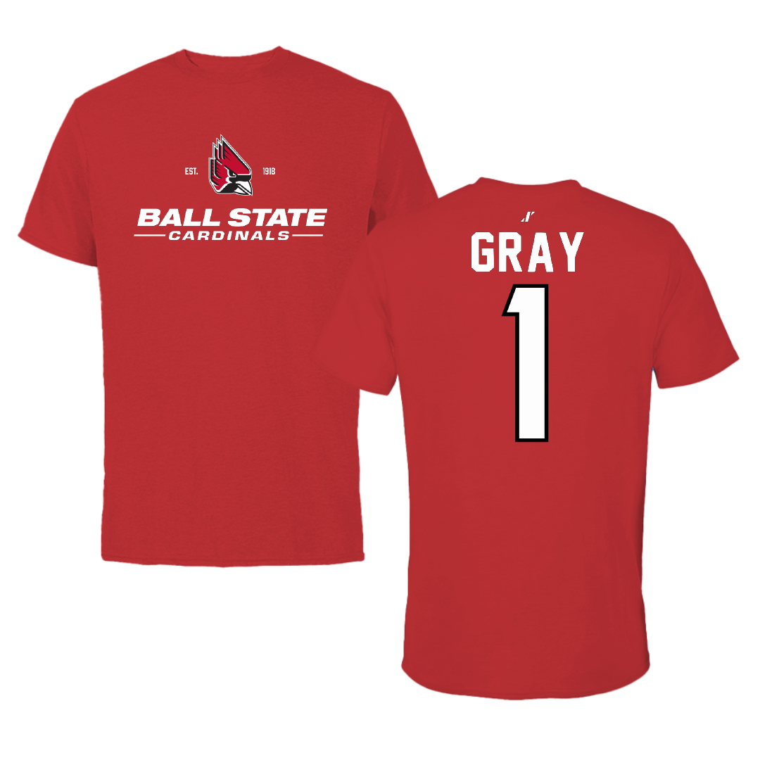 Ball State University Volleyball Red General Performance Tee - #1 Cameron Gray