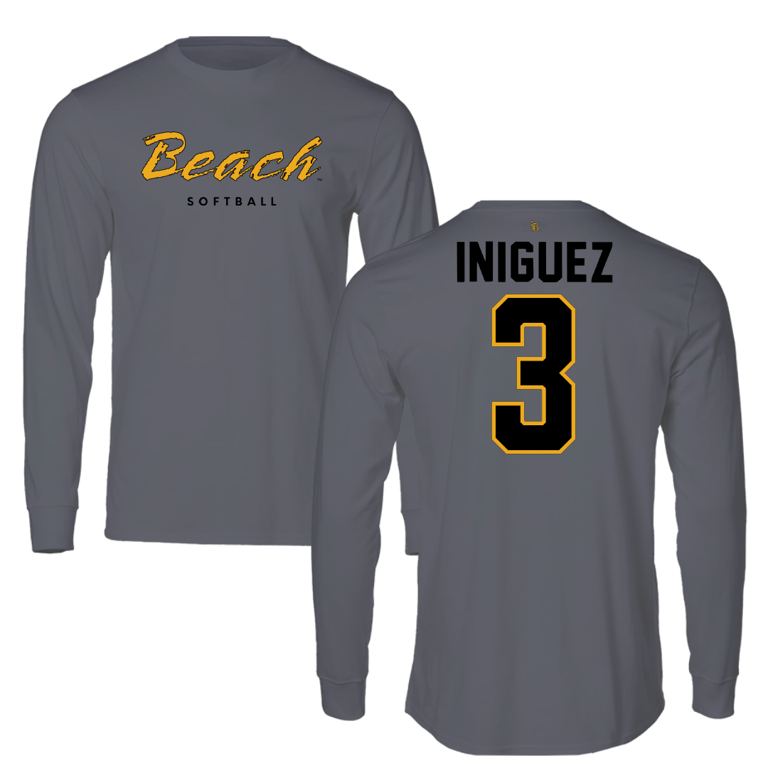 Long Beach State University Softball Gray Long Sleeve - #3 Priscilla Iniguez