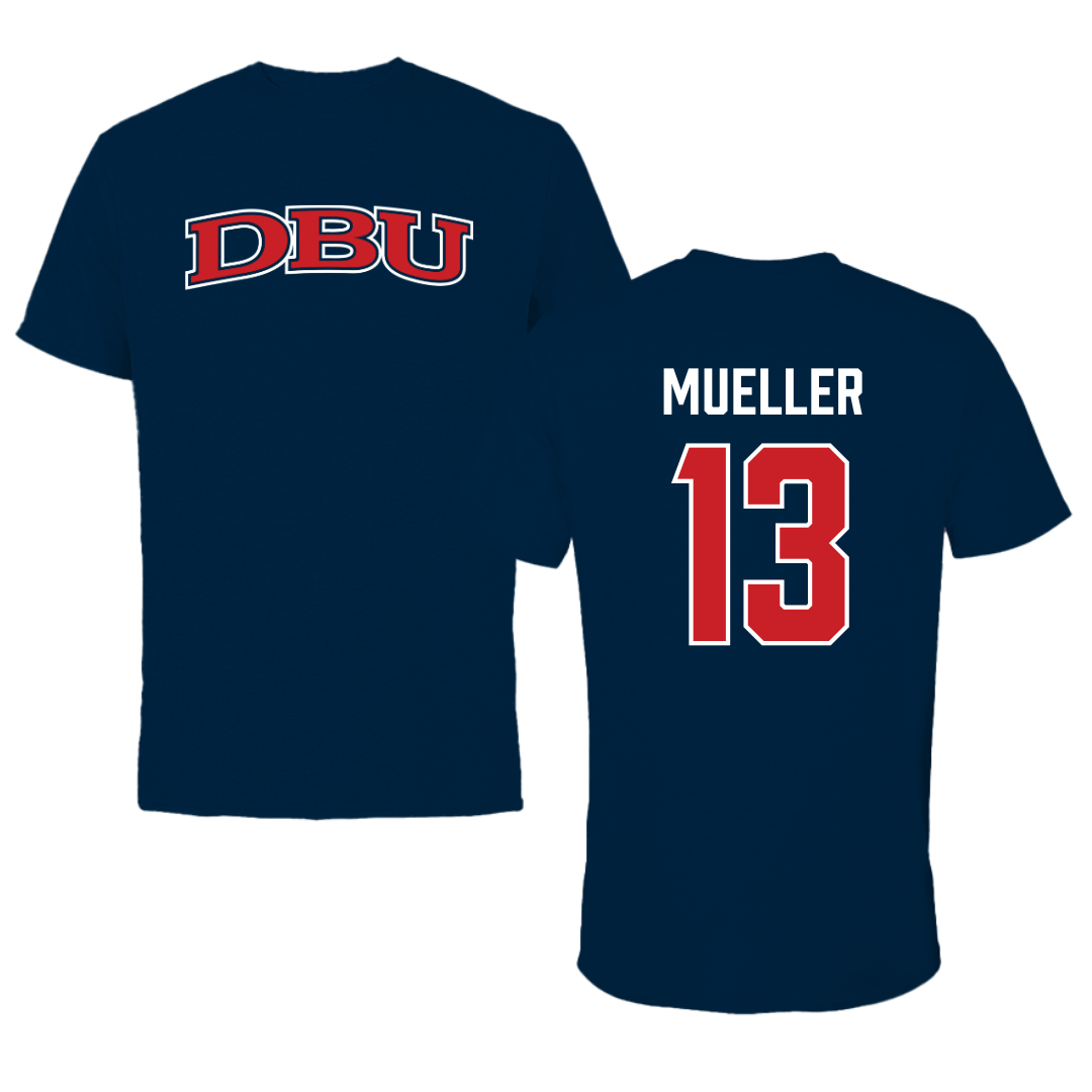 Dallas Baptist University Soccer Navy DBU Tee - #13 Sam Mueller
