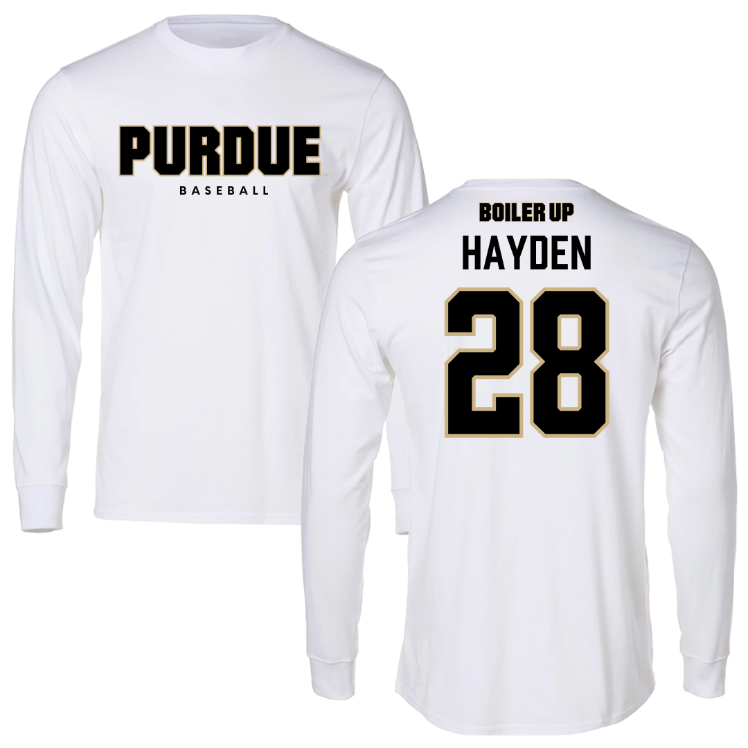 Purdue University Baseball White Performance Long Sleeve - #28 Enas Hayden