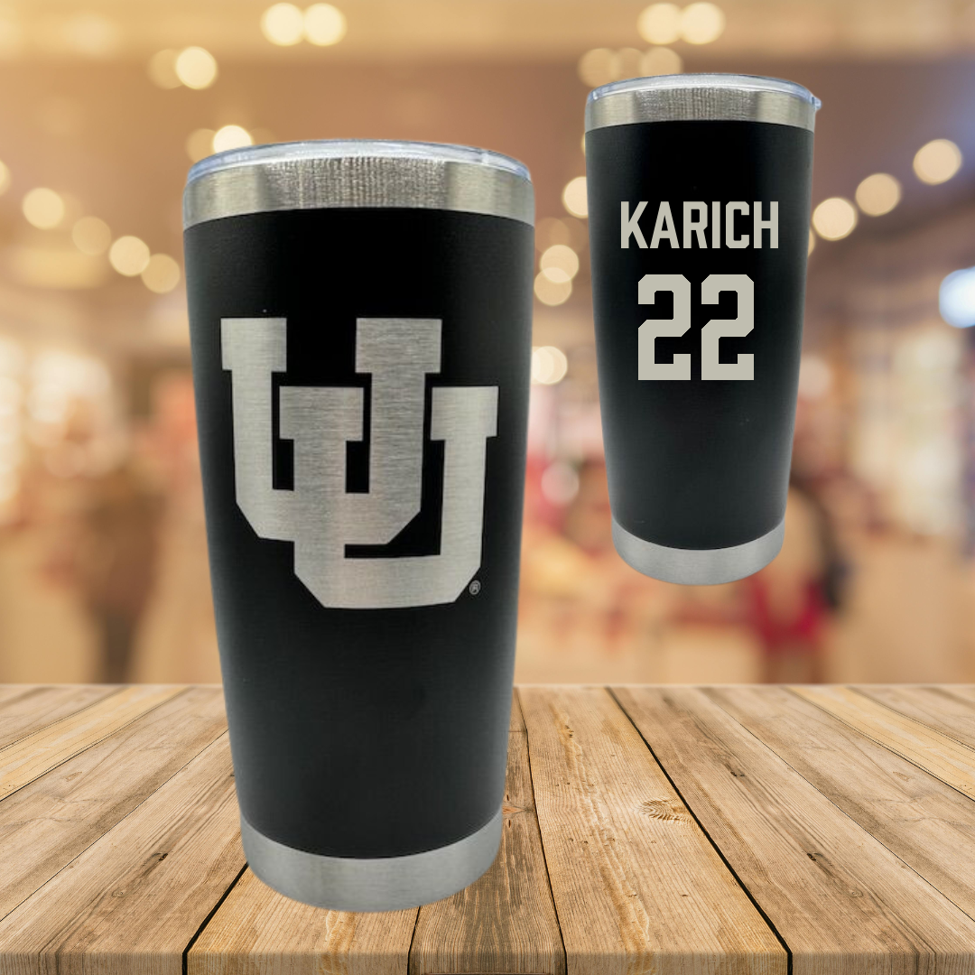 University of Utah Beach Volleyball Black Stainless Steel Tumbler - #22 Abby Karich