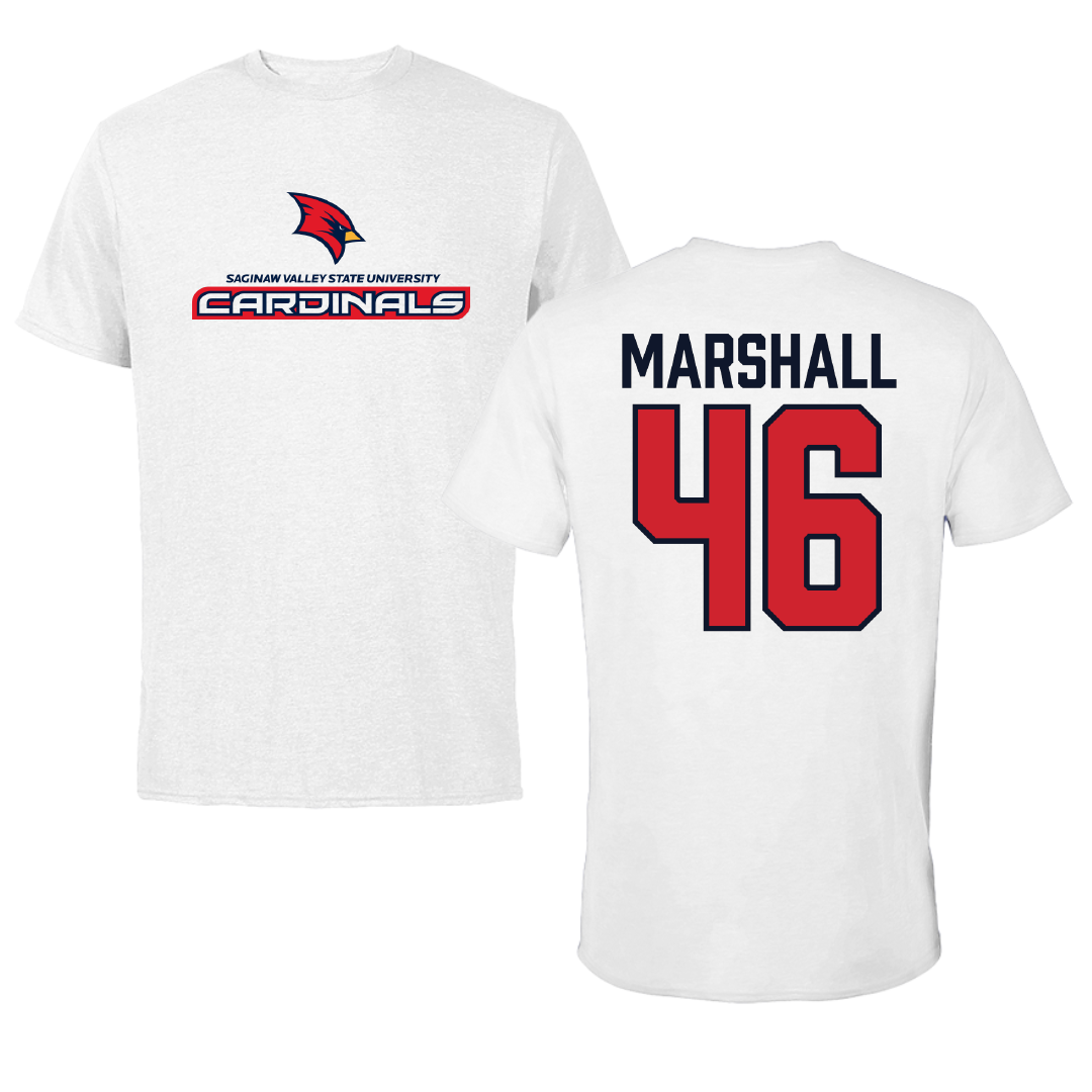 Saginaw Valley State University Baseball White Tee - #46 Ethan Marshall