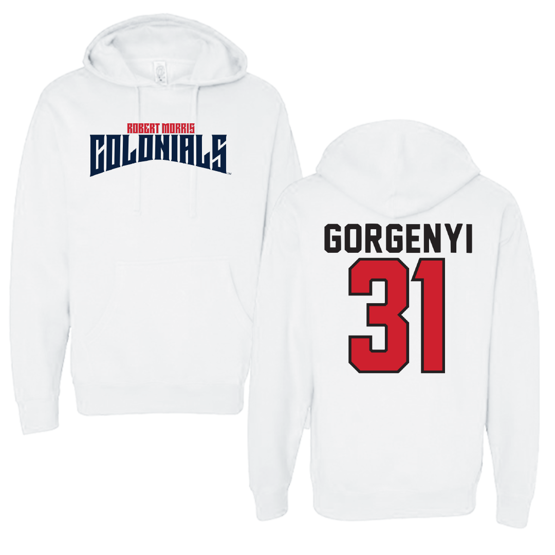 Robert Morris University Soccer White Classic Hoodie - #31 Kieran Gorgenyi