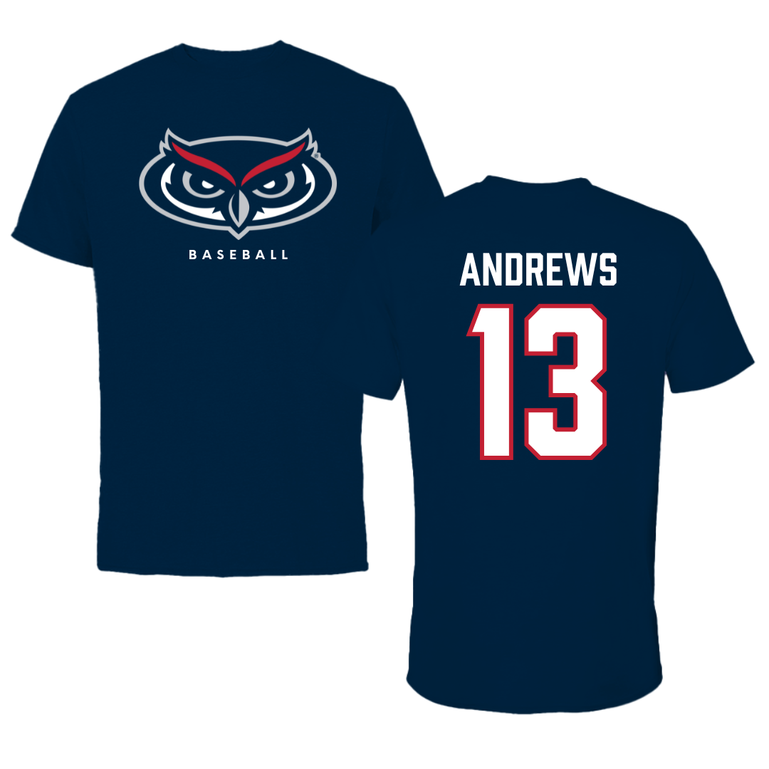 Florida Atlantic University Baseball Navy Mascot Tee - #13 Steven Andrews