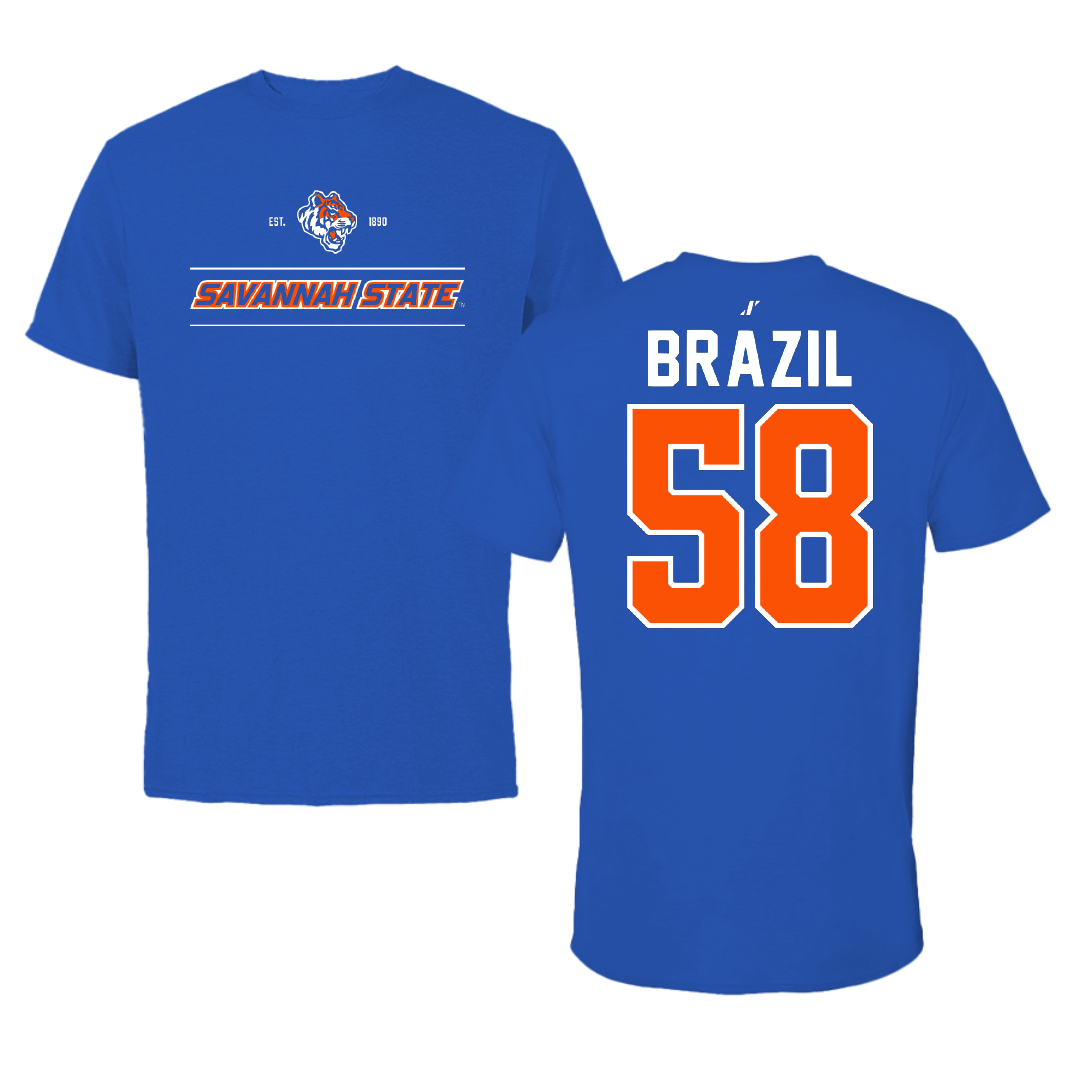 Savannah State University Football Blue General Performance Tee - #58 Adonis Brazil