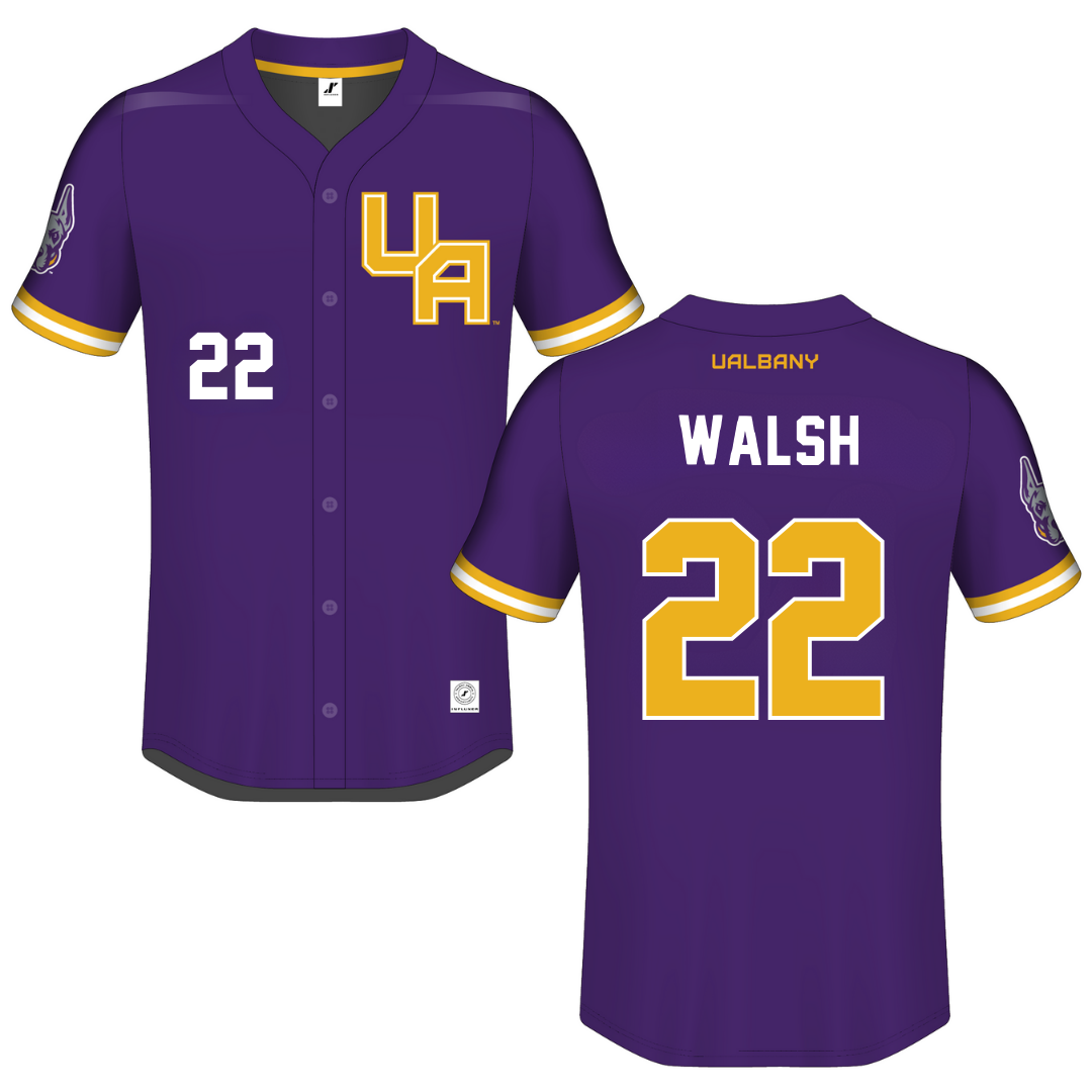 University at Albany Purple Button-Down Jersey - #22 Jameson Walsh