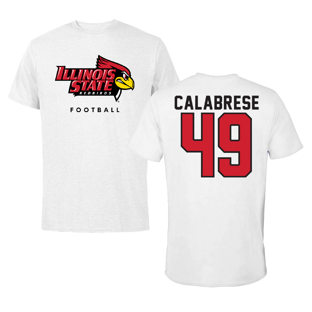 Illinois State University Football White Tee - #49 Dylan Calabrese
