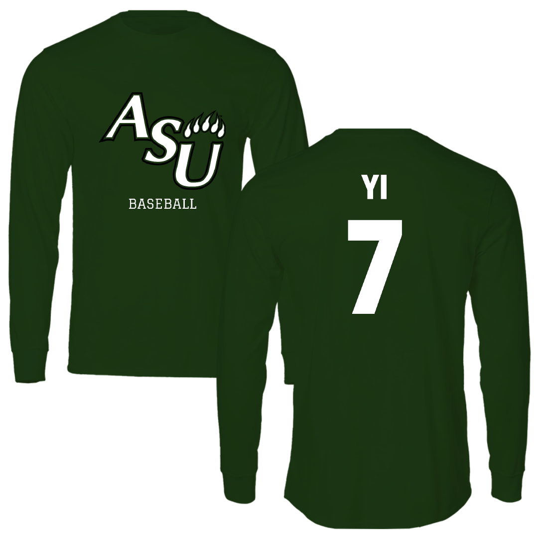 Adams State University Baseball Forest Green Block Performance Long Sleeve - #7 Austin Yi