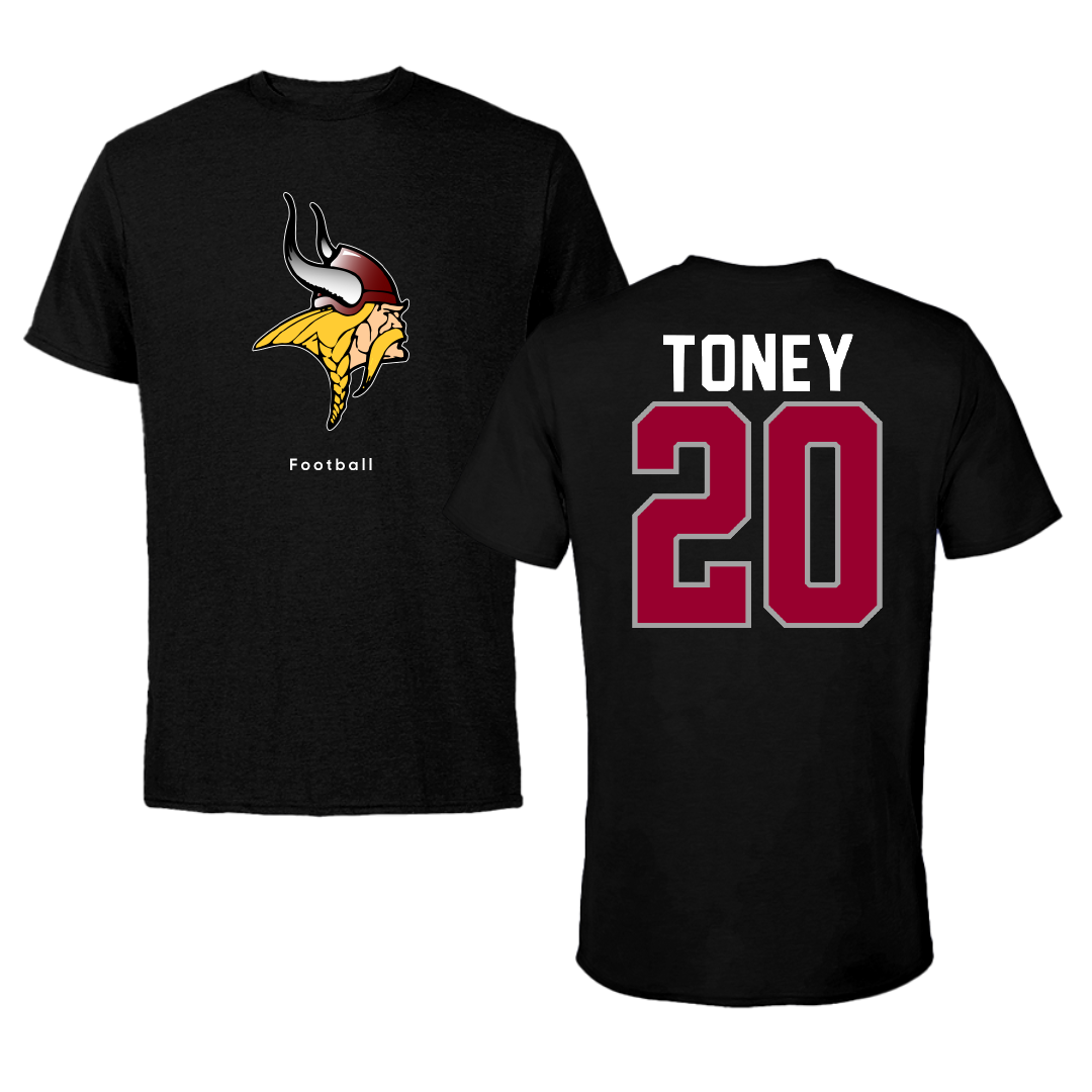 Valley City State University Football Black Performance Tee - #20 Khalil Toney