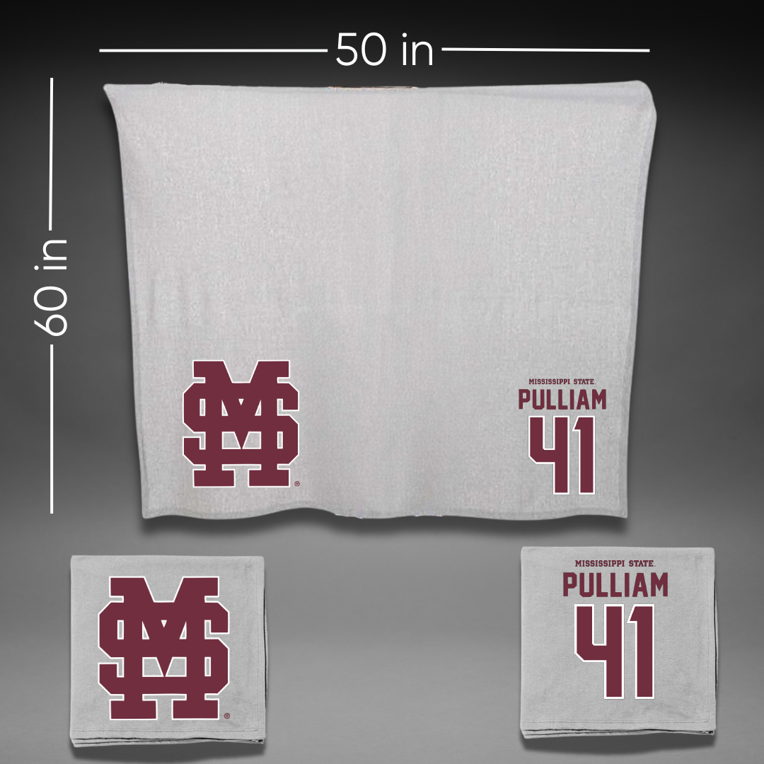 Mississippi State University Baseball Gray Blanket - #41 Ethan Pulliam