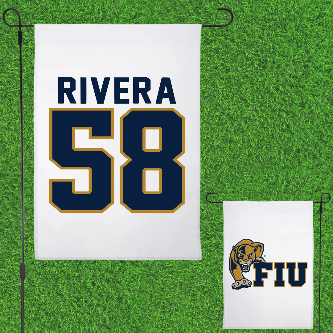 Florida International University Football White Garden Flag - #58 Ashton Rivera
