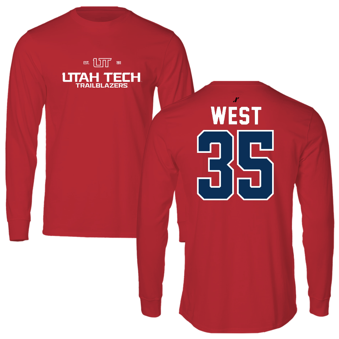 Utah Tech University Baseball Red General Performance Long Sleeve - #35 Dakoda West