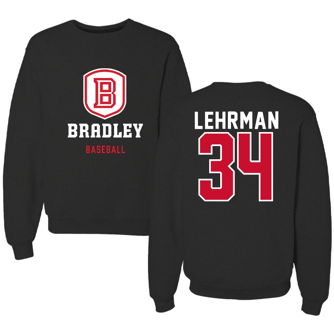 Bradley University Baseball Black Block Crewneck - #34 Eli Lehrman