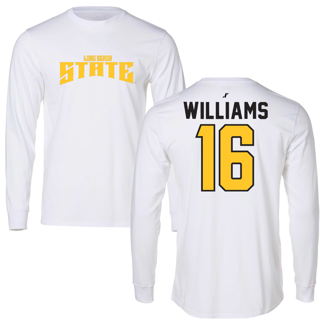 Long Beach State University Baseball White Classic Performance Long Sleeve - #16 Nicholas Williams