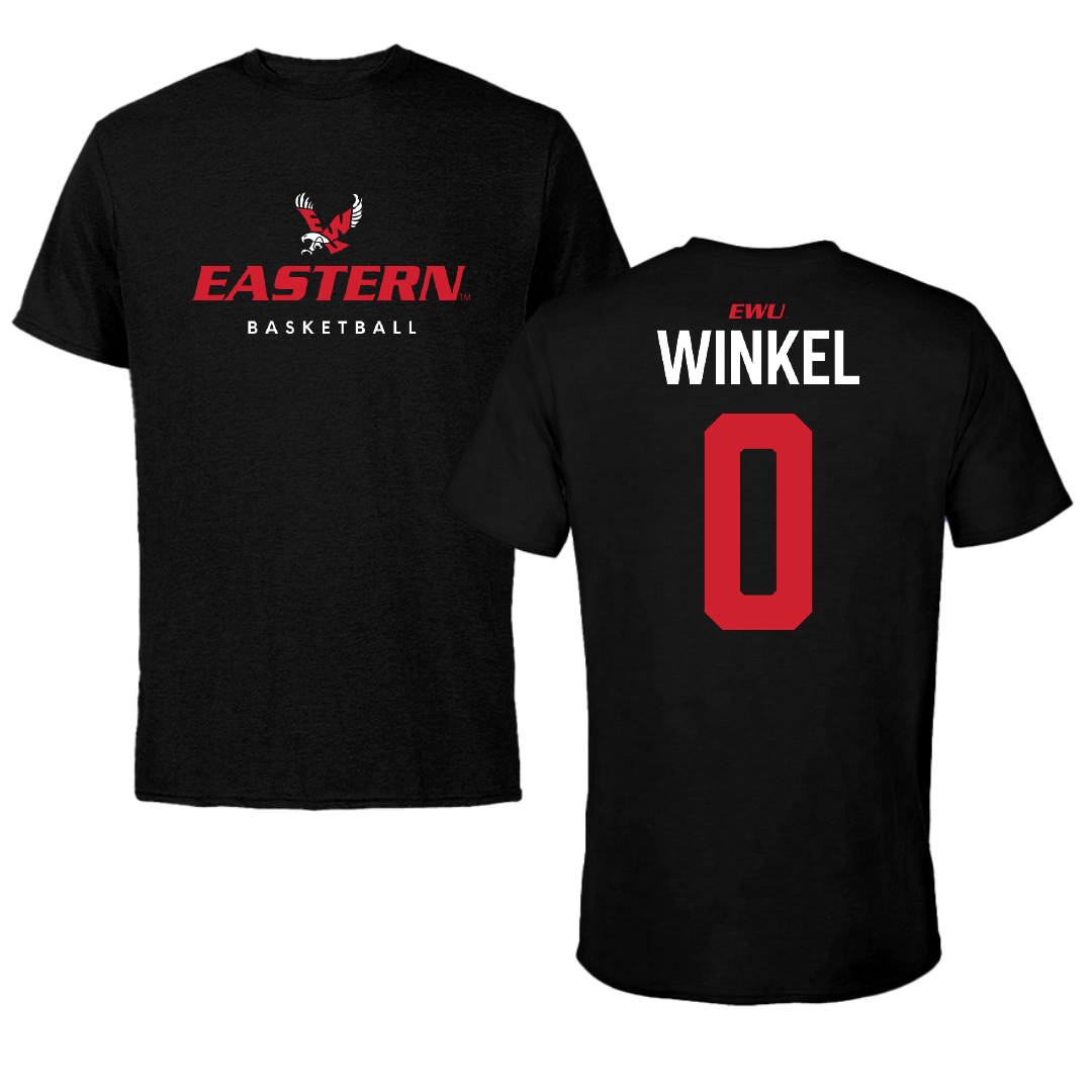 Eastern Washington University Basketball Black Eastern Tee - #0 Angelo Winkel