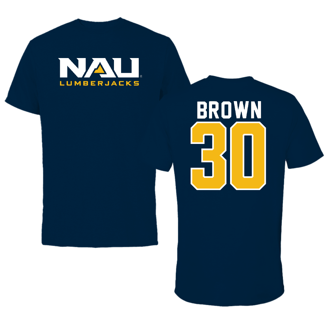 Northern Arizona University Football Navy Block Performance Tee - #30 Trey Brown