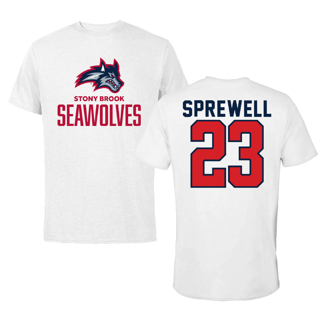Stony Brook University Soccer White Performance Tee - #23 Eva Sprewell