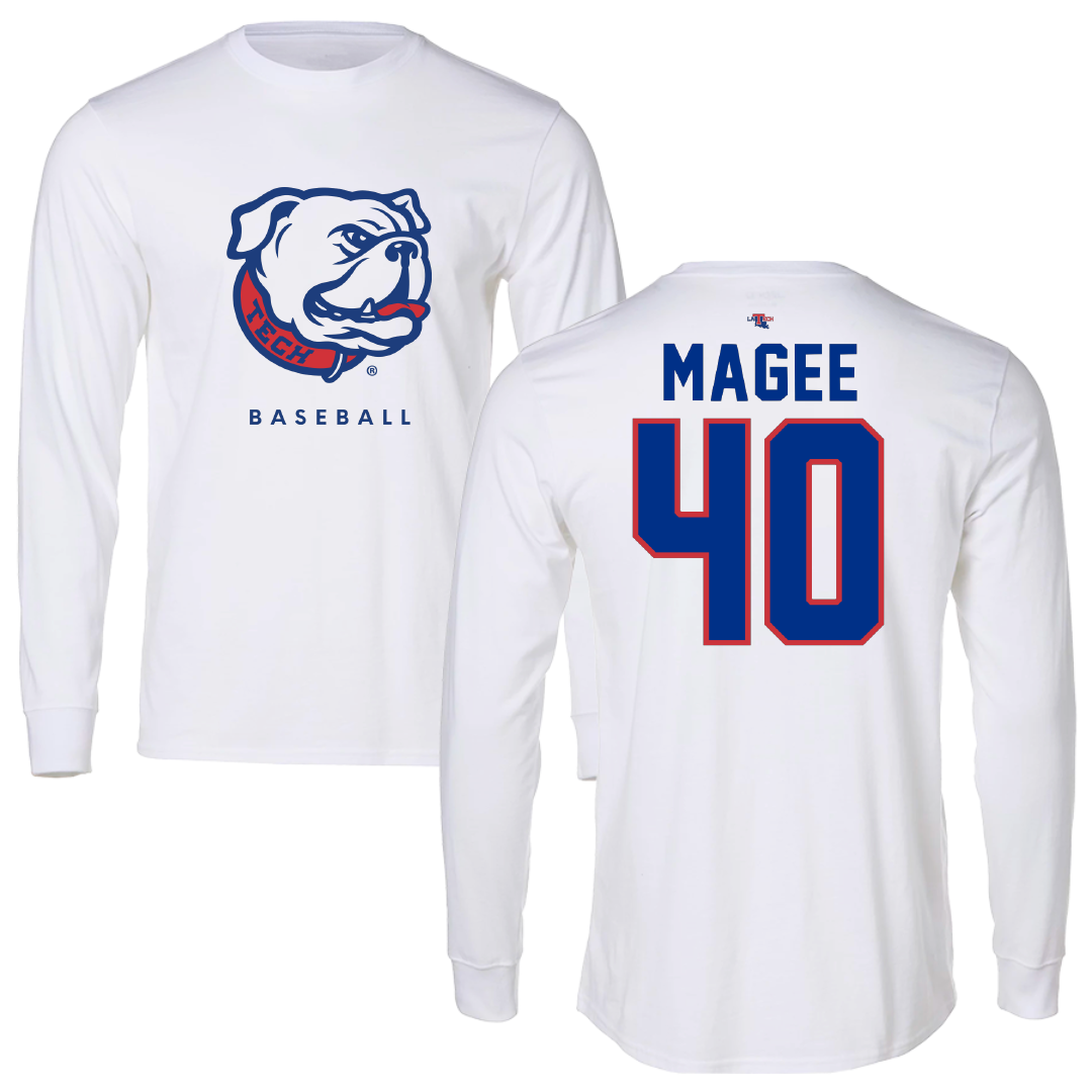 Louisiana Tech University Baseball White Performance Long Sleeve - #40 Noah Magee