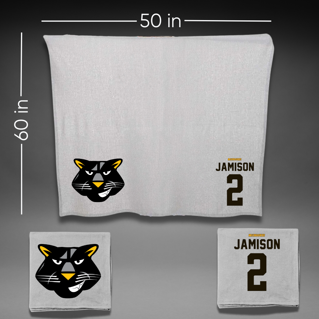 University of Wisconsin-Milwaukee Basketball Gray Blanket - #2 Elijah Jamison