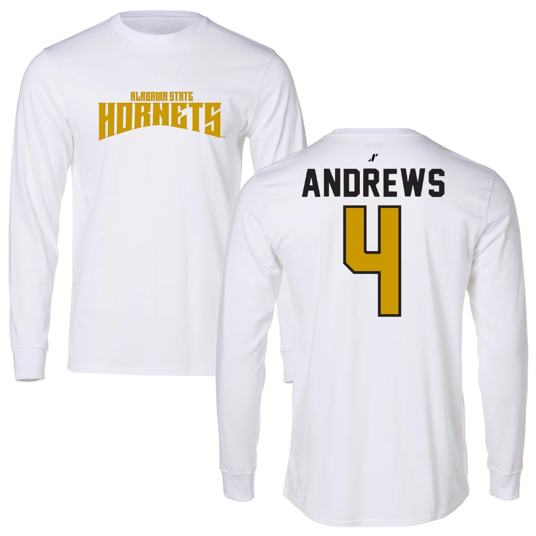 Alabama State University Basketball White Classic Long Sleeve - #4 Mario Andrews