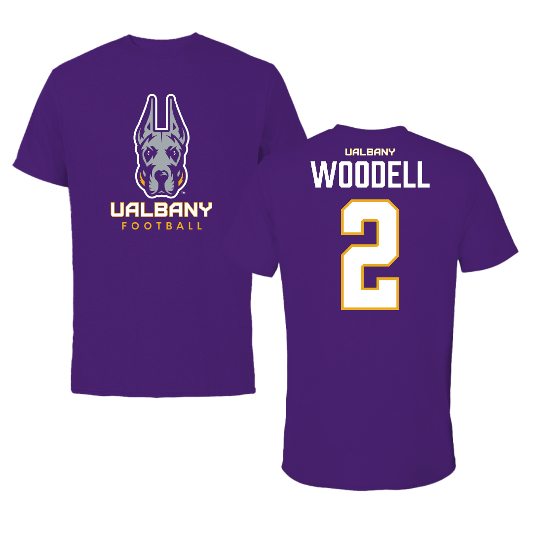 University at Albany Football Purple Tee - #2 Griffin Woodell