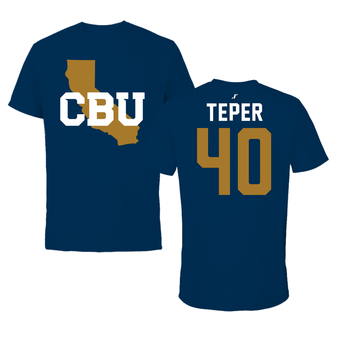 California Baptist University Baseball Navy State Tee - #40 Cameron Teper