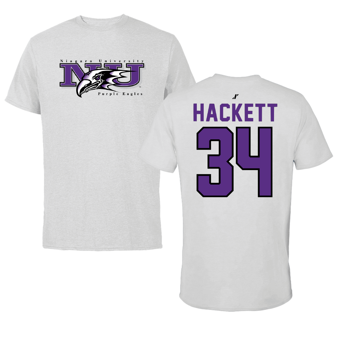 Niagara University Ice Hockey Light Gray Tee - #34 Noah Hackett