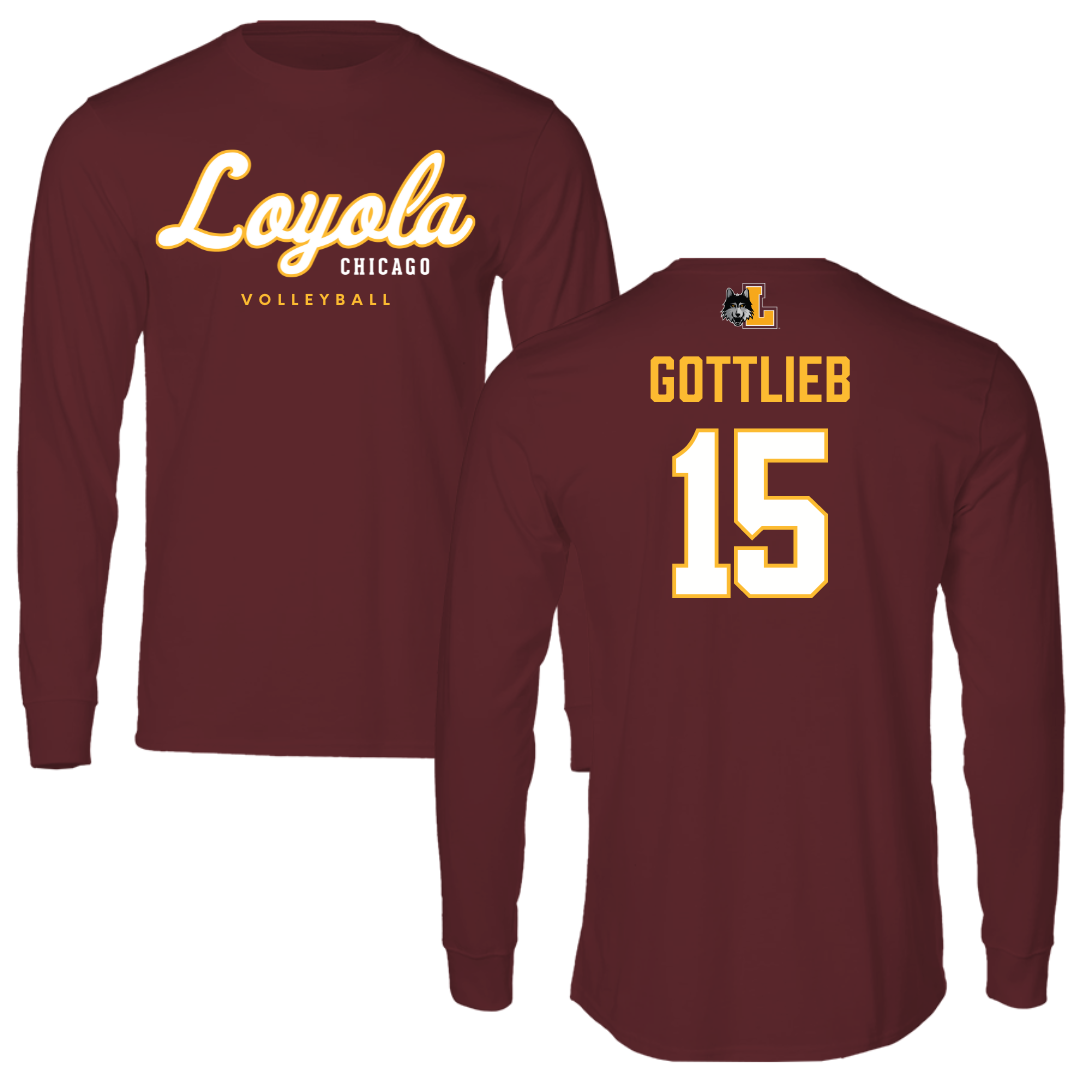 Loyola University-Chicago Volleyball Maroon Block Long Sleeve - #15 Josh Gottlieb