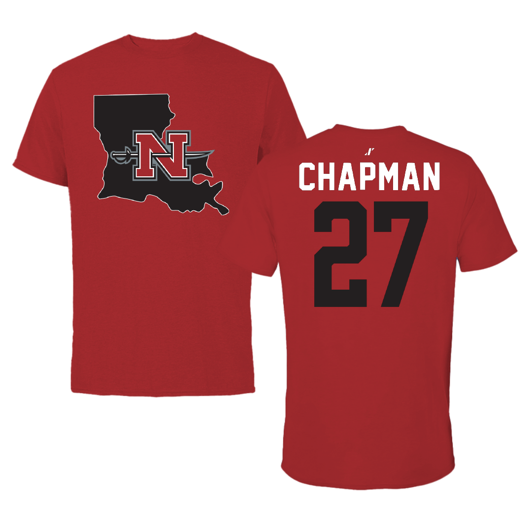 Nicholls State University Football Canvas Red State Tee - #27 Gil Chapman