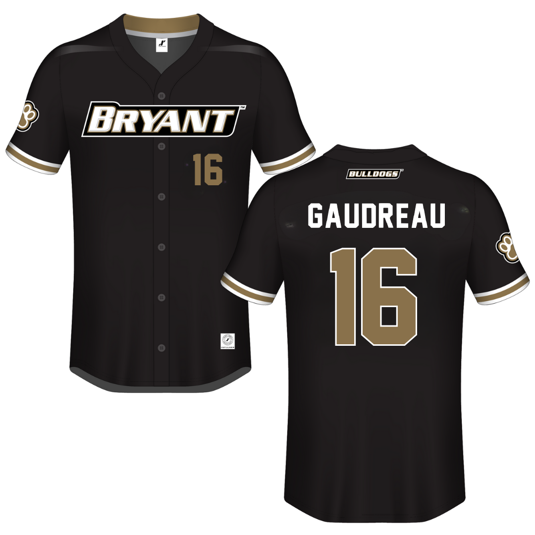 Bryant University Black Button-Down Jersey - #16 Jacob Gaudreau