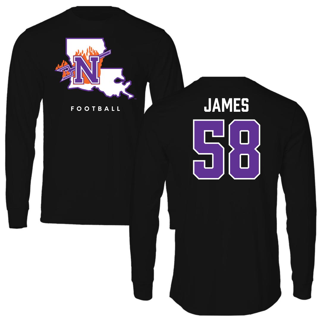Northwestern State University Football Black Block Long Sleeve - #58 Coby James