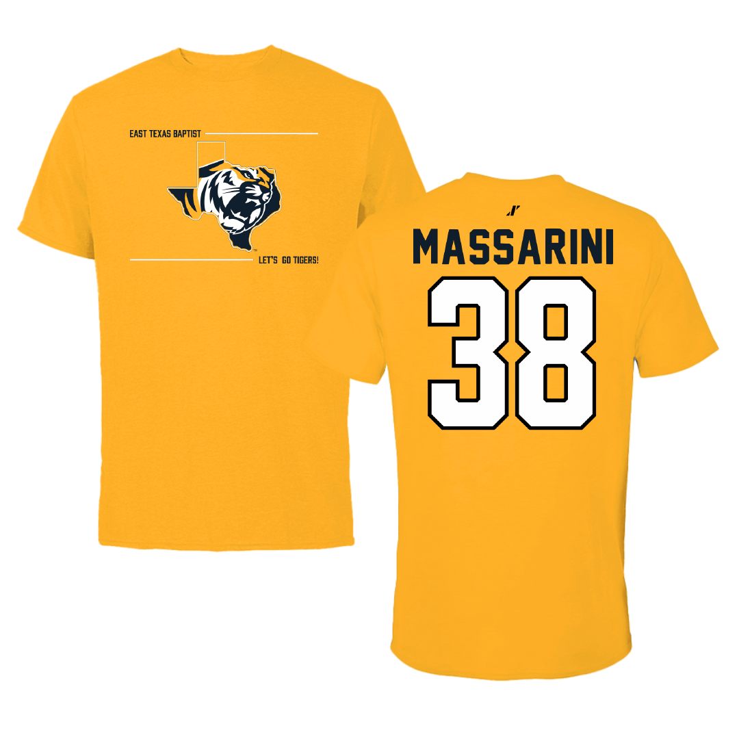 East Texas Baptist University Baseball Gold General Tee - #38 Nick Massarini