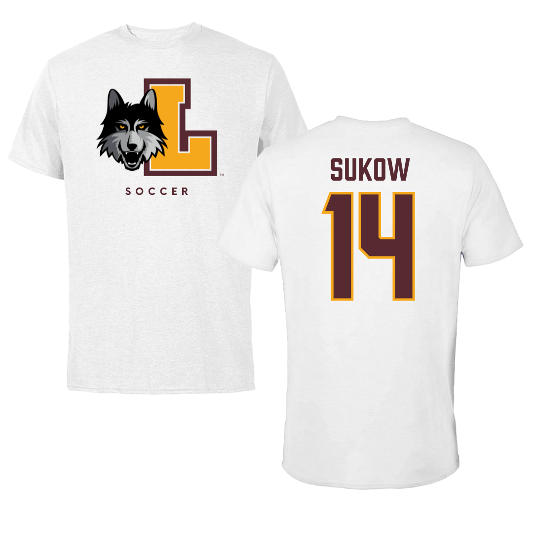Loyola University-Chicago Soccer White Tee - #14 Jason Sukow
