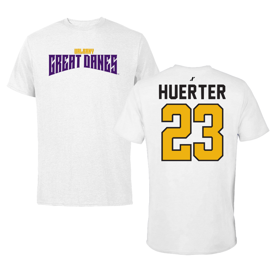 University at Albany Basketball White Classic Performance Tee - #23 Meghan Huerter