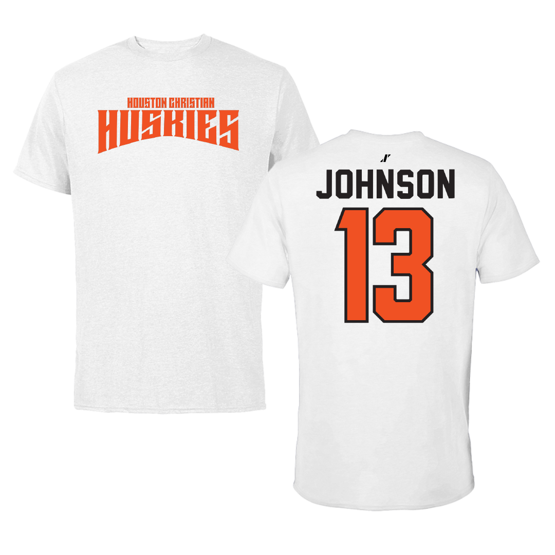 Houston Christian University Football White Classic Performance Tee - #13 Will Johnson