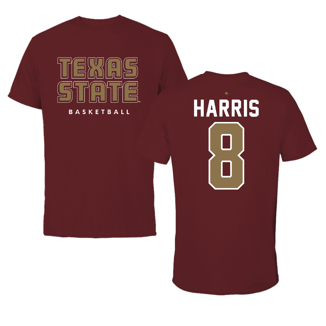 Texas State University Basketball Maroon Performance Tee - #8 Jamia Harris