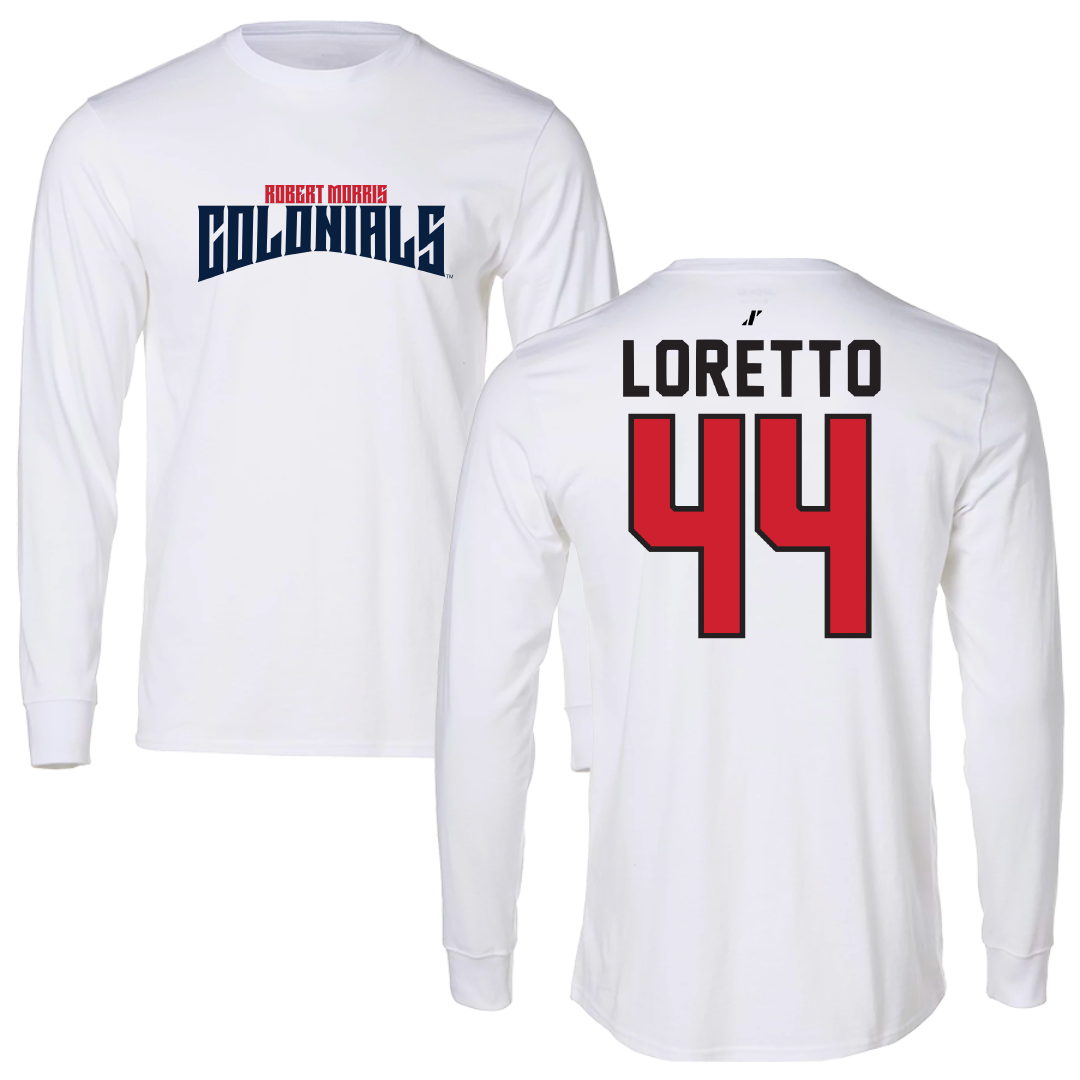 Robert Morris University Football White Classic Performance Long Sleeve - #44 Michelangelo Loretto