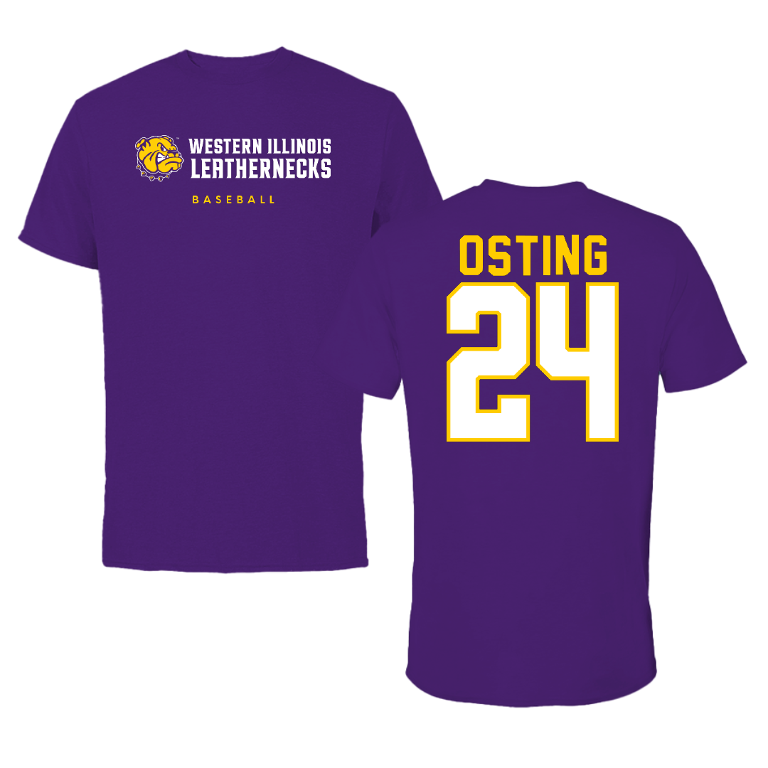 Western Illinois University Baseball Purple Tee - #24 Paul Osting